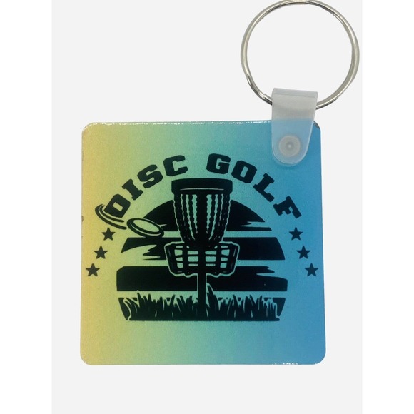 Disc Golf Keychain DISCGOLF SUNRISE Blue Yellow Gradient Custom Made Key Ring - Picture 2 of 5